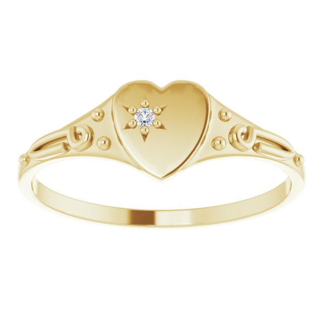 14K Yellow .01 CT Natural Diamond Youth Heart Ring