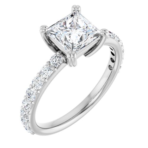 18K White Square 1 1/4 ct Engagement Ring