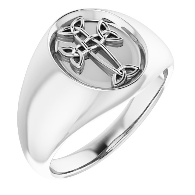 14K White Celtic-Inspired Cross Ring   