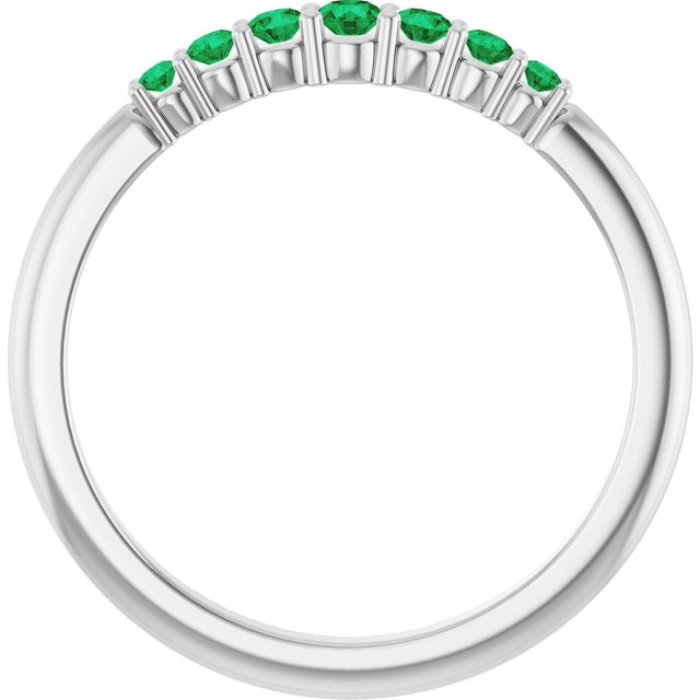 14K White Natural Emerald Stackable Ring       