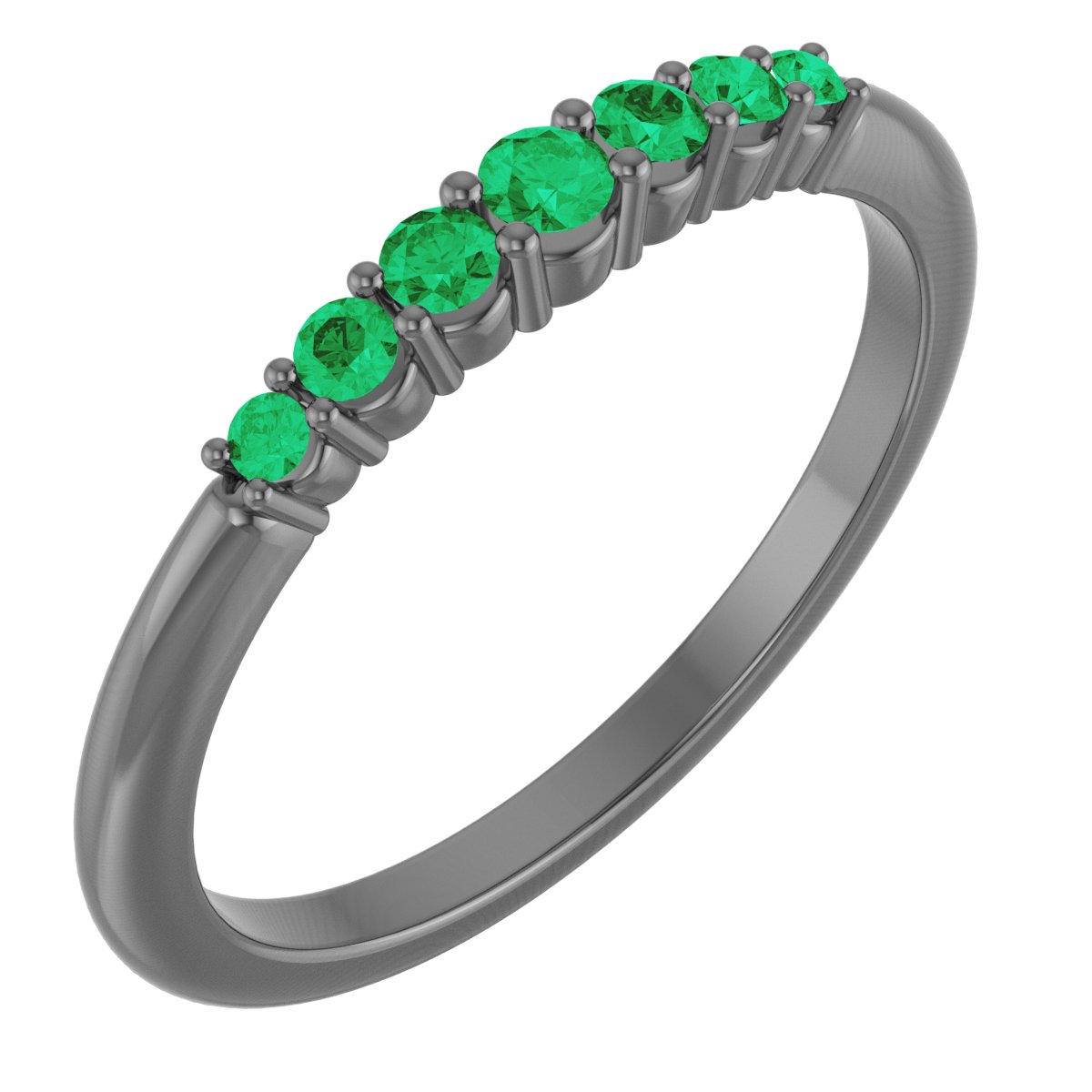 14K White Natural Emerald Stackable Ring       