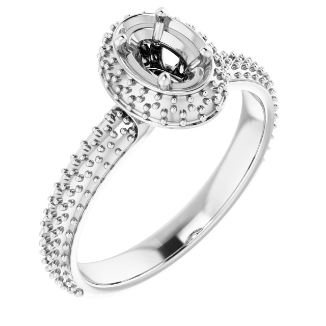 14K White 6x4 mm Oval 1/2 CTW Natural Diamond Semi-Set Engagement Ring  