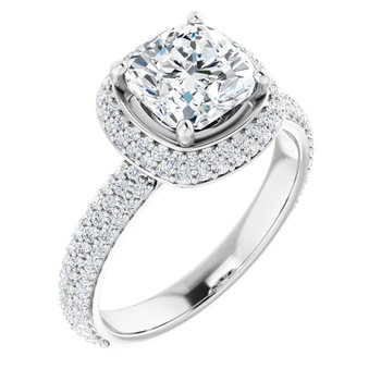 14K White 6.5 mm Round Halo Style Engagement Ring
