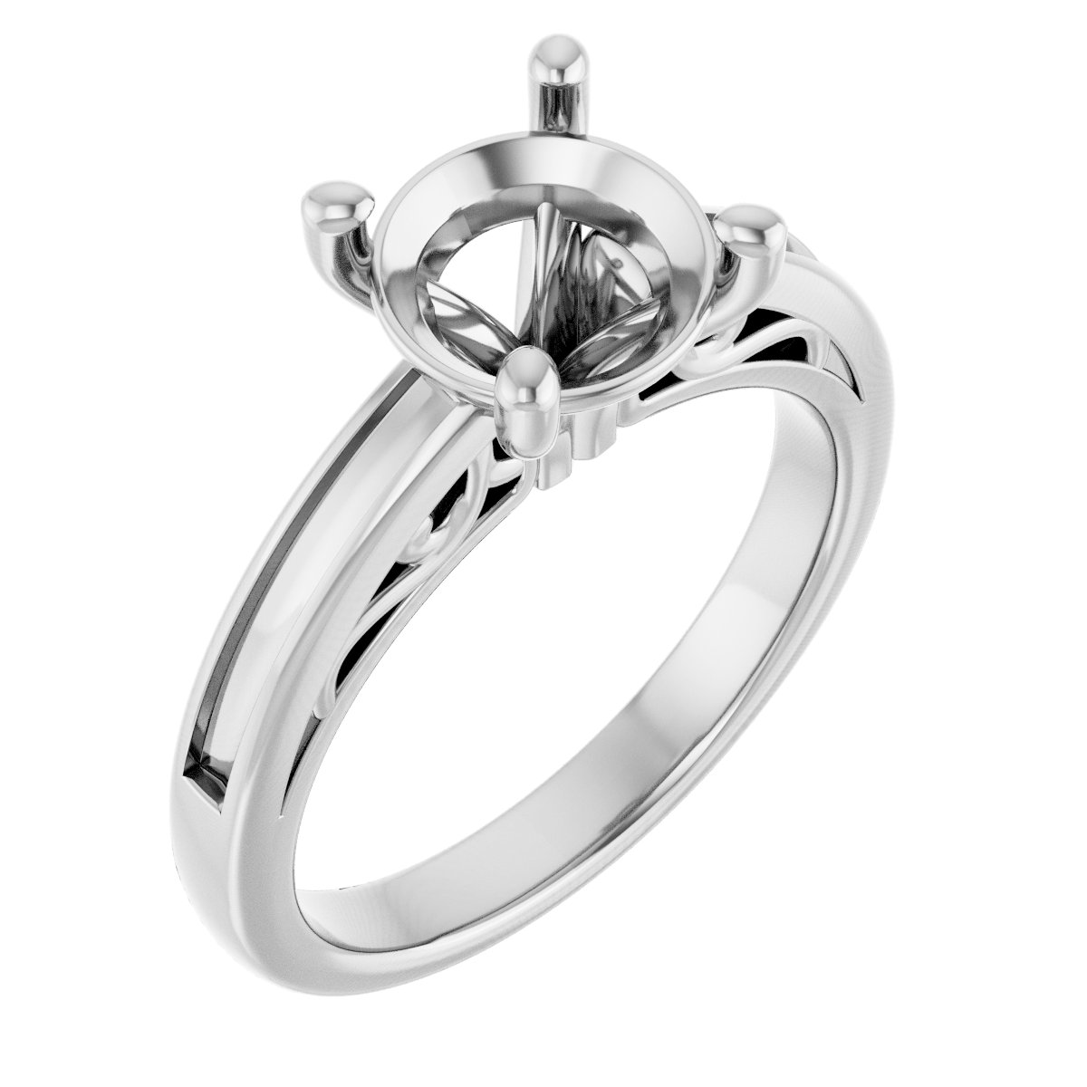 Channel-Set Accented Sculptural Engagement Ring