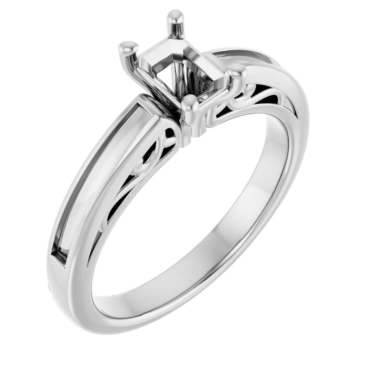 Channel-Set Accented Sculptural Engagement Ring