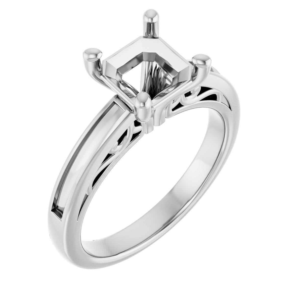 Channel-Set Accented Sculptural Engagement Ring