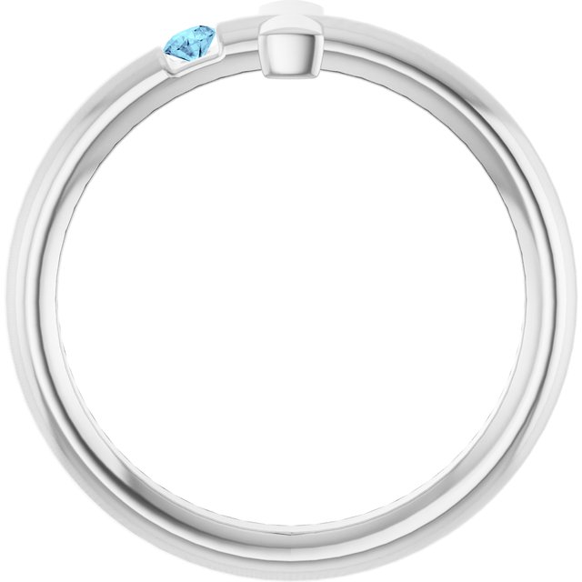 14K White Aquamarine Sideways Cross Ring    