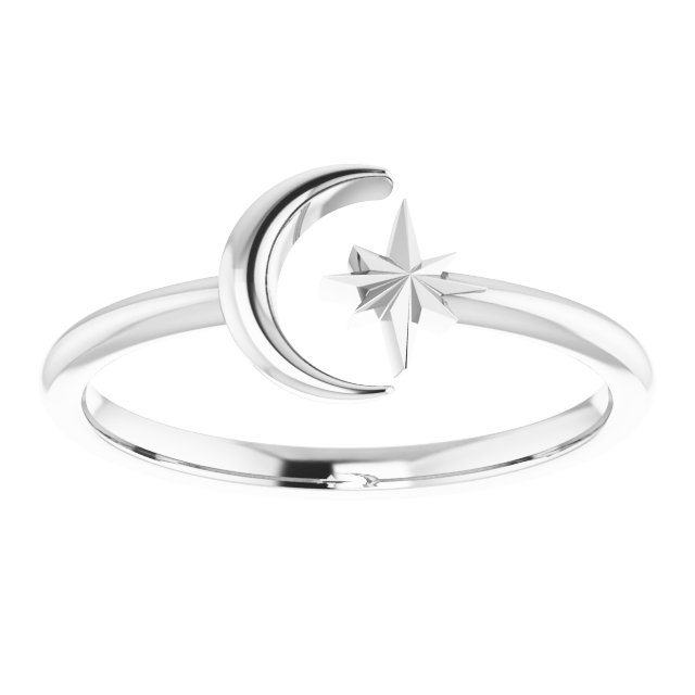 Sterling Silver Crescent Moon & Star Negative Space Ring  