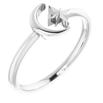 14K White Crescent Moon and Star Negative Space Ring Ref. 14124354