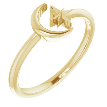 14K Yellow Crescent Moon and Star Negative Space Ring Ref. 14124355