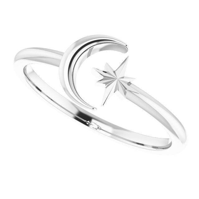 Sterling Silver Crescent Moon & Star Negative Space Ring  