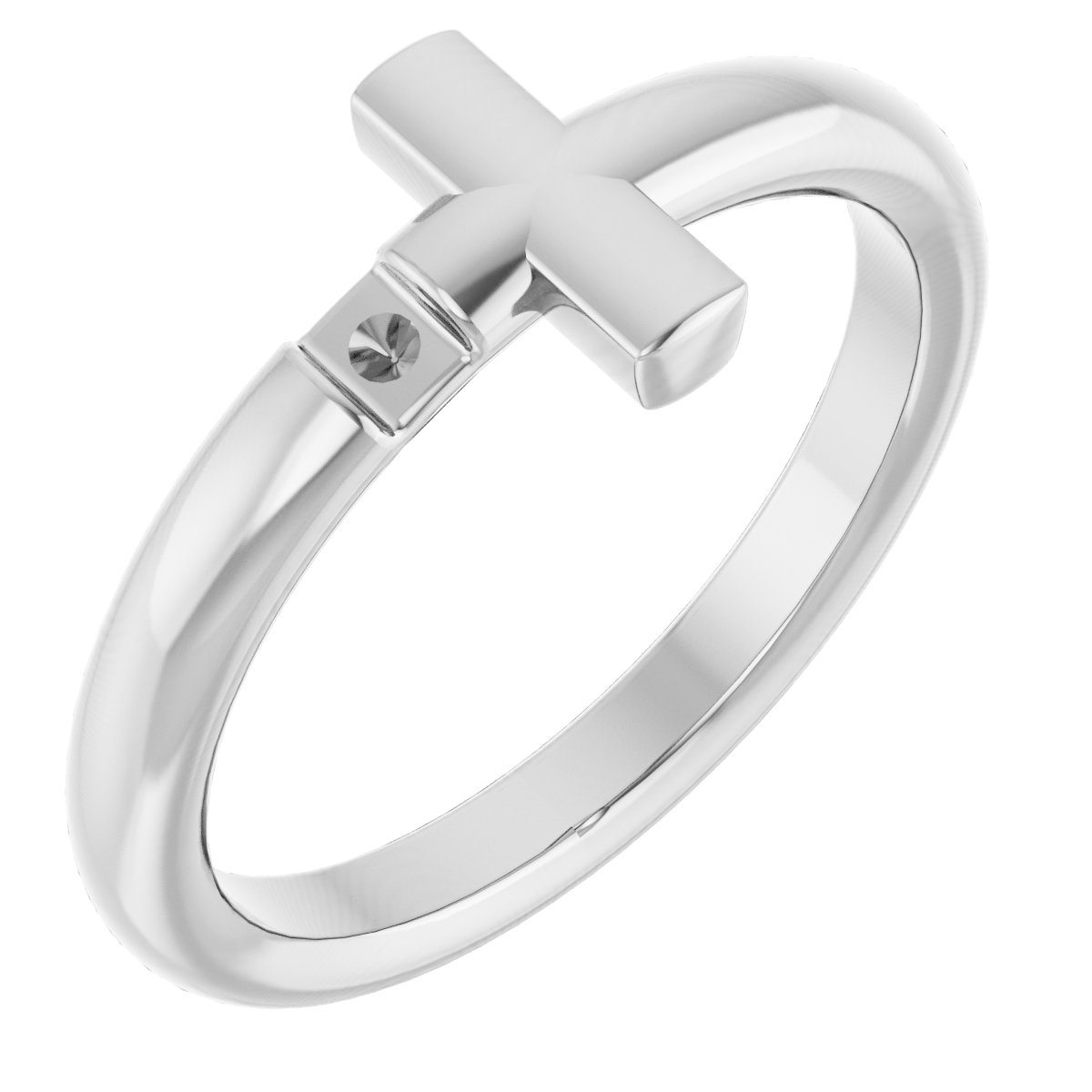 14K White .05 CTW Natural Diamond Sideways Cross Ring       