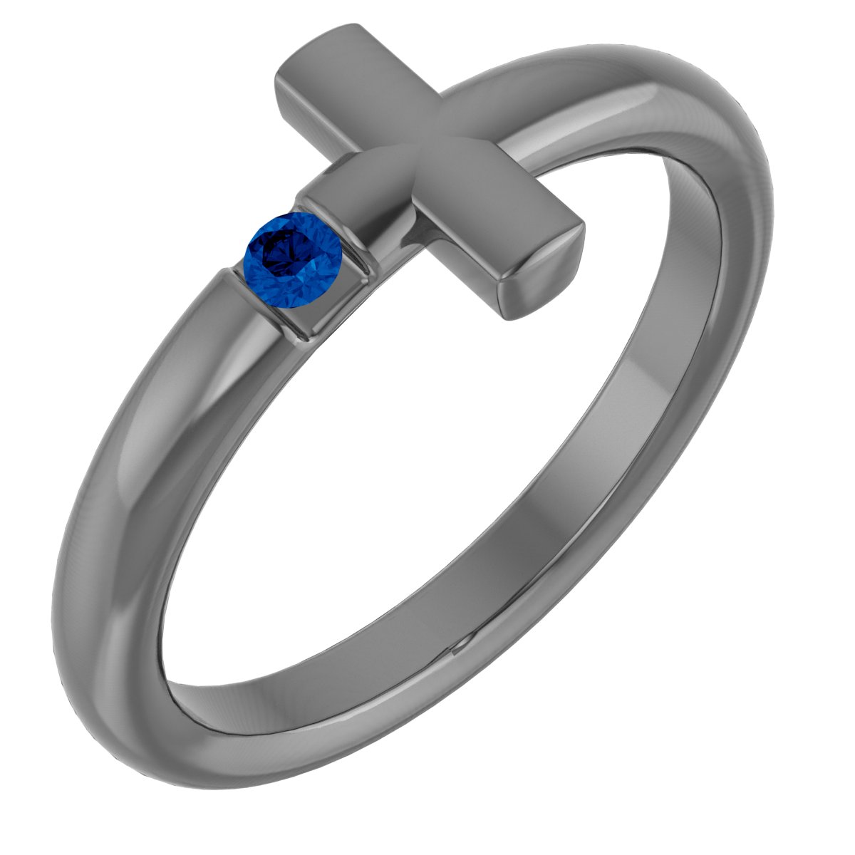 Sterling Silver Natural Blue Sapphire Sideways Cross Ring