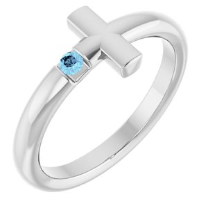 Sterling Silver Aquamarine Sideways Cross Ring    