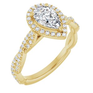 14K Yellow 8x5 mm Pear Forever One™ Moissanite & 1/4 CTW Diamond Engagement Ring