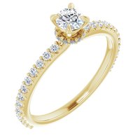 14K Yellow 4 mm Round Forever One™ Moissanite & 1/3 CTW Diamond Engagement Ring  