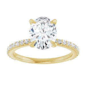 14K Yellow 9x7 mm Oval Forever Oneâ„¢ Moissanite & 1/3 CTW Diamond Engagement Ring  