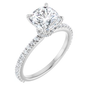 14K White 7 mm Cushion Forever One™ Moissanite & 1/3 CTW Diamond Engagement Ring