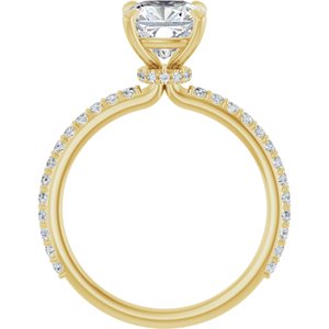 14K Yellow 7 mm Cushion Forever Oneâ„¢ Moissanite & 1/3 CTW Diamond Engagement Ring   