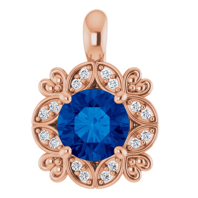 14K Rose Natural Blue Sapphire & .04 CTW Natural Diamond Pendant