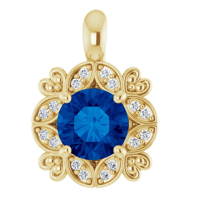 14K Yellow Natural Blue Sapphire & .04 CTW Natural Diamond Pendant