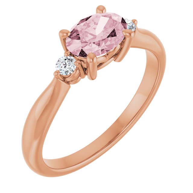 14K Rose 7x5 mm Oval Natural Pink Morganite & .08 CTW Natural Diamond Ring 