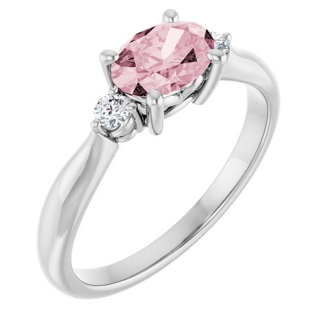 Platinum 7x5 mm Oval Natural Pink Morganite & .08 CTW Natural Diamond Ring