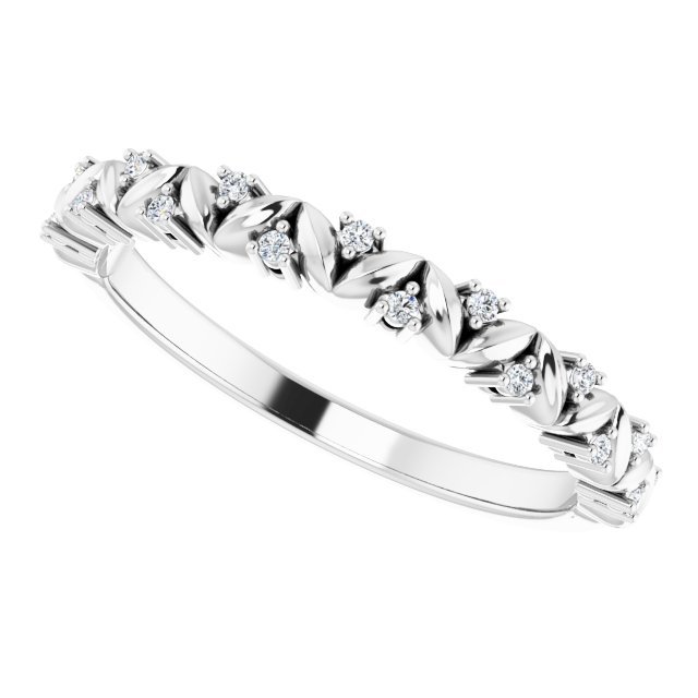14K White .07 CTW Diamond Leaf Stackable Ring 