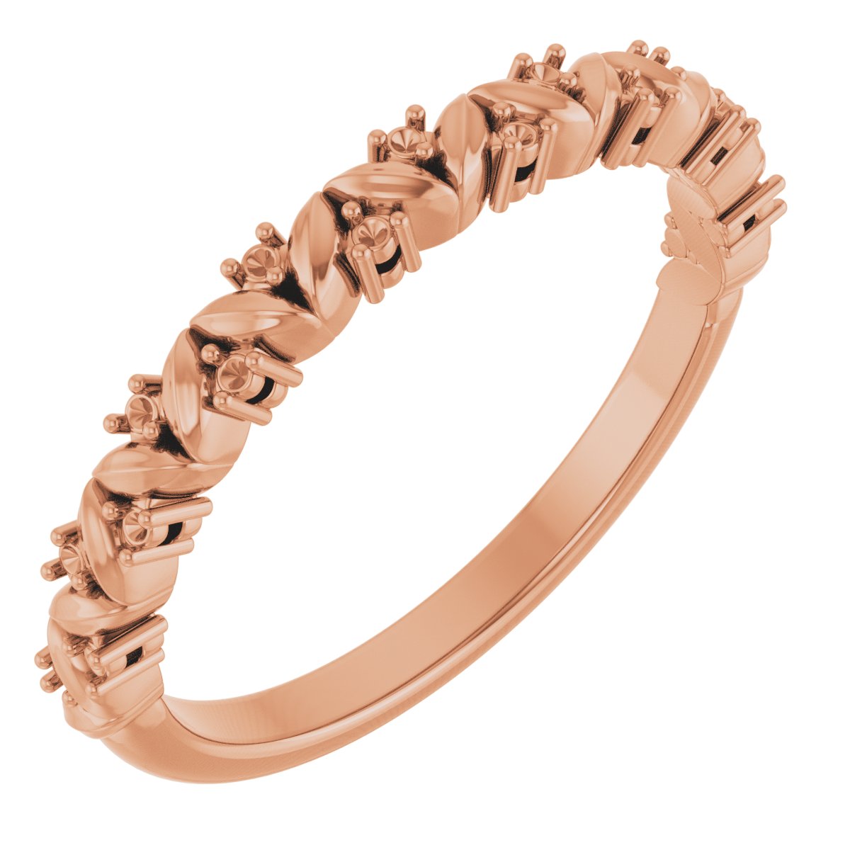 14K Rose .07 CTW Diamond Leaf Stackable Ring 