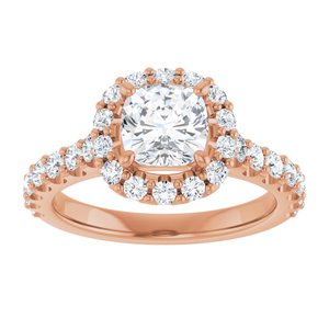 14K Rose 6 mm Cushion Forever Oneâ„¢ Moissanite & 3/4 CTW Diamond Engagement Ring 