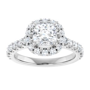 14K White 6 mm Cushion Forever Oneâ„¢ Moissanite & 3/4 CTW Diamond Engagement Ring 