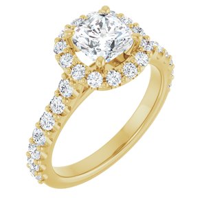14K Yellow 6 mm Cushion Forever Oneâ„¢ Moissanite & 3/4 CTW Diamond Engagement Ring 