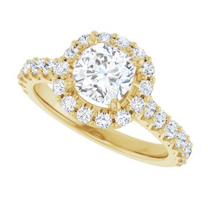 14K Yellow 6 mm Cushion Forever Oneâ„¢ Moissanite & 3/4 CTW Diamond Engagement Ring 