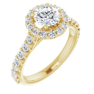 14K Yellow 6 mm Round Forever One™ Moissanite & 3/4 CTW Diamond Engagement Ring