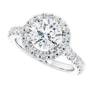 14K White 7.5 mm Round Forever Oneâ„¢ Moissanite & 3/4 CTW Diamond Engagement Ring  