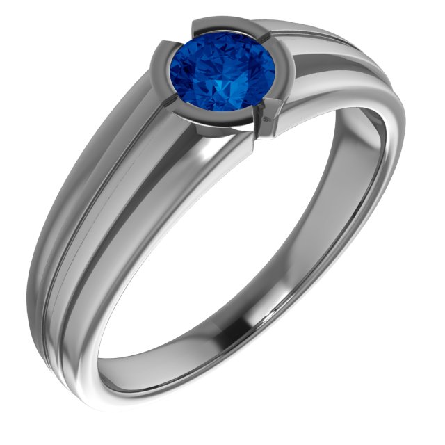 14K White Chatham Created Blue Sapphire Ring Ref. 14230406