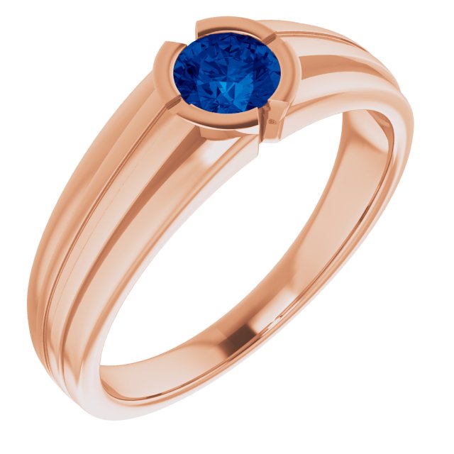 14K Rose Lab-Grown Blue Sapphire Ring  