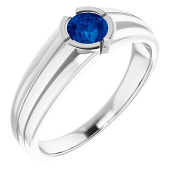 14K White Chatham Created Blue Sapphire Ring Ref. 14230406