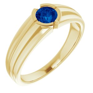 14K Yellow Lab-Grown Blue Sapphire Ring  