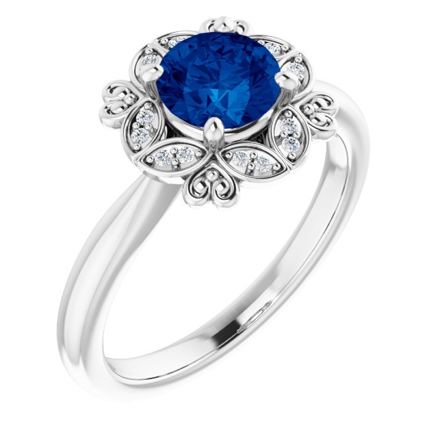 Platinum Lab-Grown Blue Sapphire & .04 CTW Natural Diamond Ring 