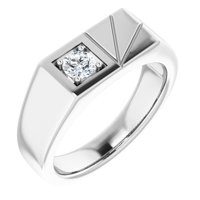 14K White 1/3 CT Diamond Men-s Ring