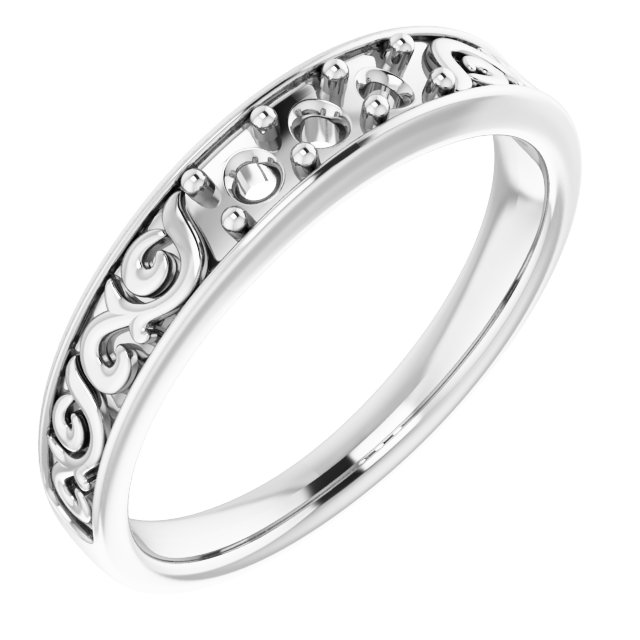 14K White 1/3 CTW Natural Diamond Three-Stone Scroll Ring