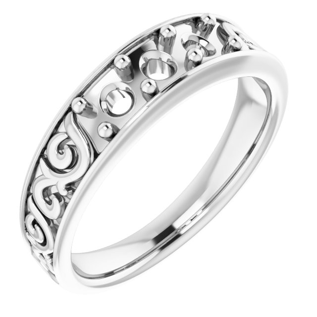 14K White 3/4 CTW Natural Diamond Three-Stone Scroll Ring