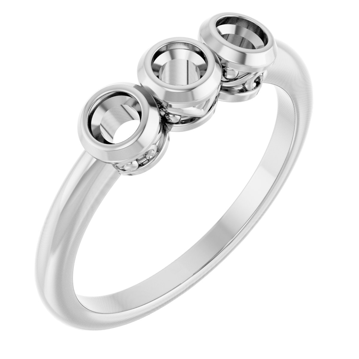 14K White 1/3 CTW Natural Diamond Three-Stone Bezel-Set Ring                 