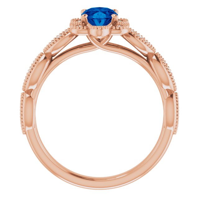 14K Rose Lab-Grown Blue Sapphire & 1/8 CTW Natural Diamond Ring  