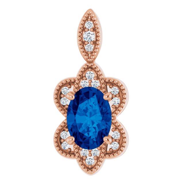 14K Rose Natural Blue Sapphire & .06 CTW Natural Diamond Pendant