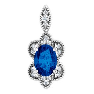 14K White Natural Blue Sapphire & .06 CTW Natural Diamond Pendant
