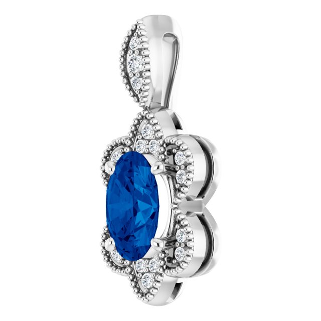 14K White Natural Blue Sapphire & .06 CTW Natural Diamond Pendant