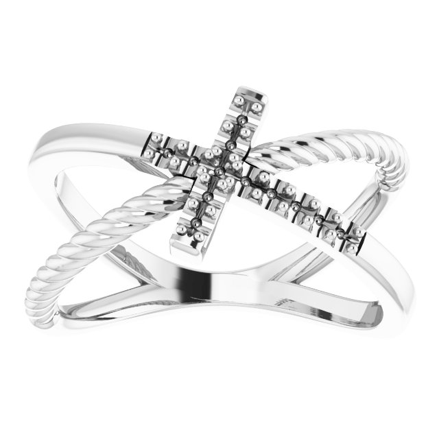 14K White 1/10 CTW Diamond Cross Rope Ring