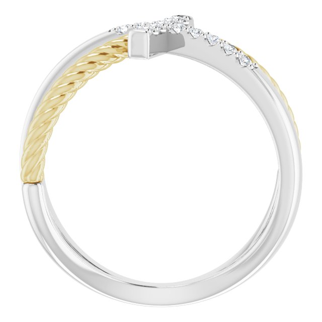14K White & Yellow 1/10 CTW Diamond Cross Rope Ring